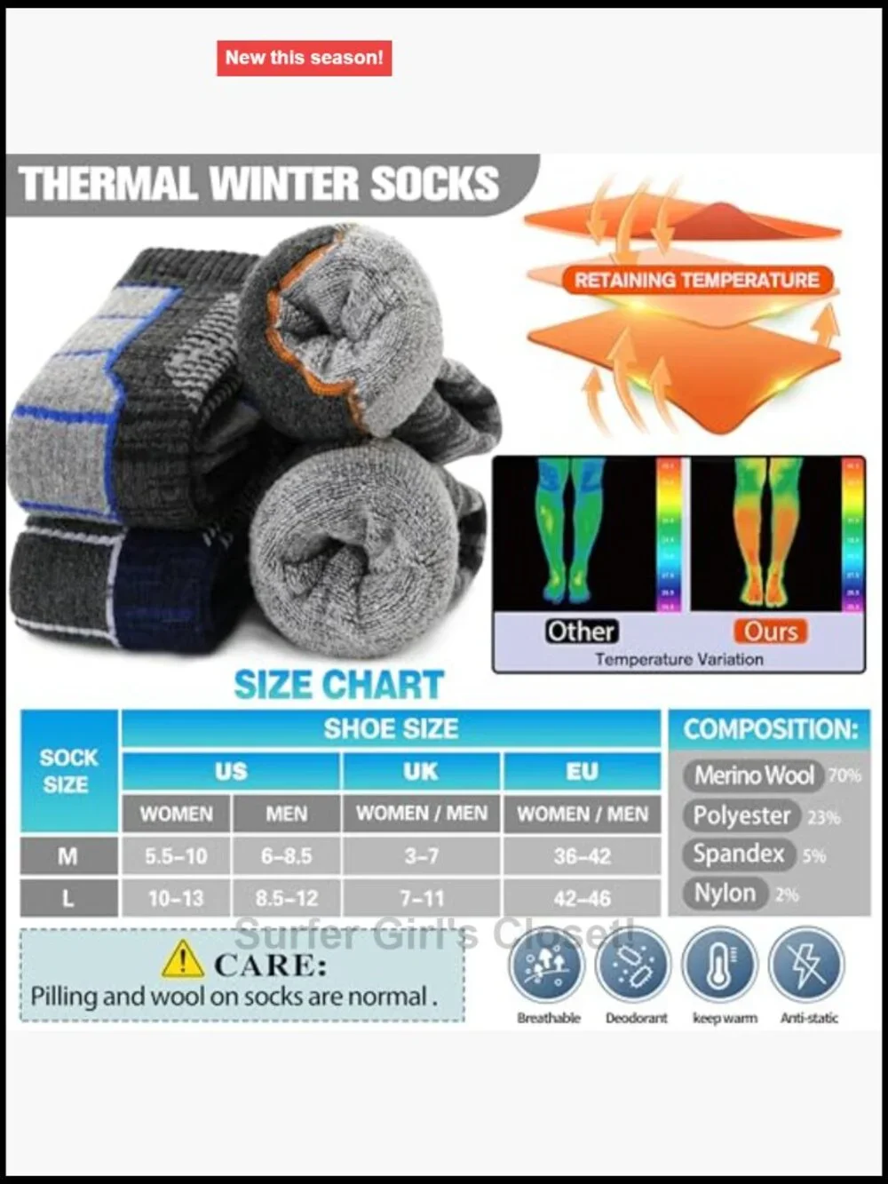 Merino Wool Knee High Ski Socks 3-Pack Thermal Warm Athletic